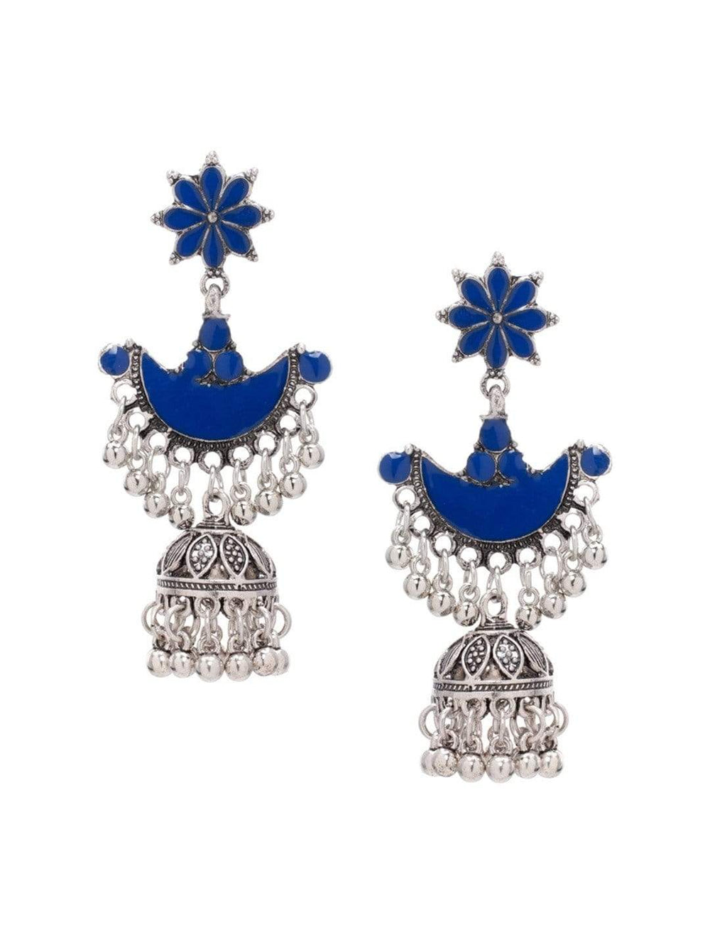 Rubans Silver-Toned & Blue Handcrafted Dome Shaped Jhumkas Earrings