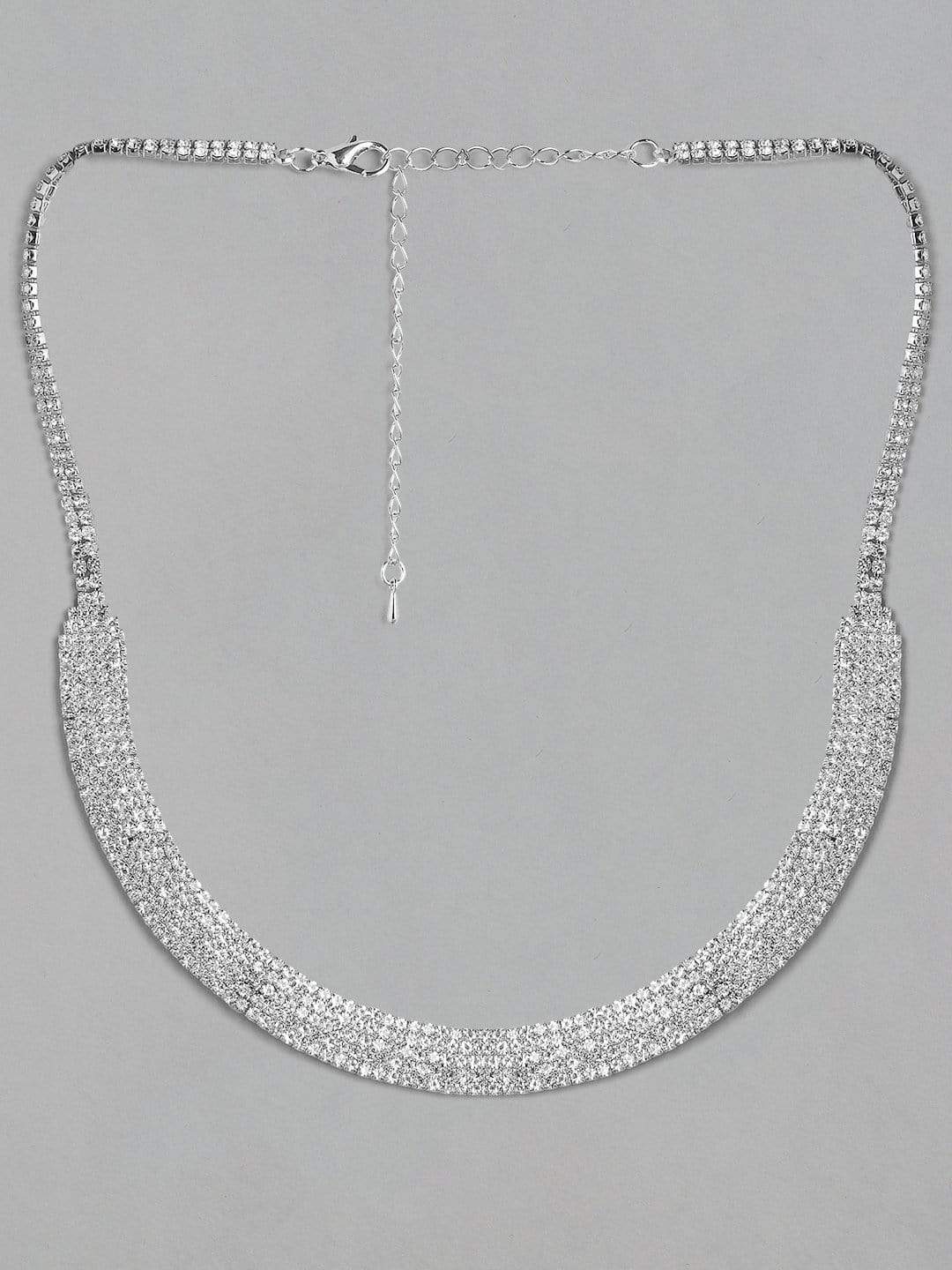 Rubans Silver Toned Handcrafted Rhinestone Necklace Chain & Necklaces