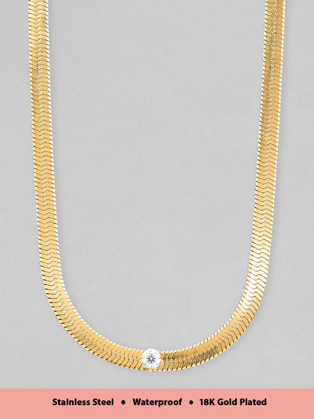 Rubans Voguish 18K Gold Plated Stainless Steel Waterproof Snake Chain With A Solitaire Zircon Studded Choker. Chain & Necklaces