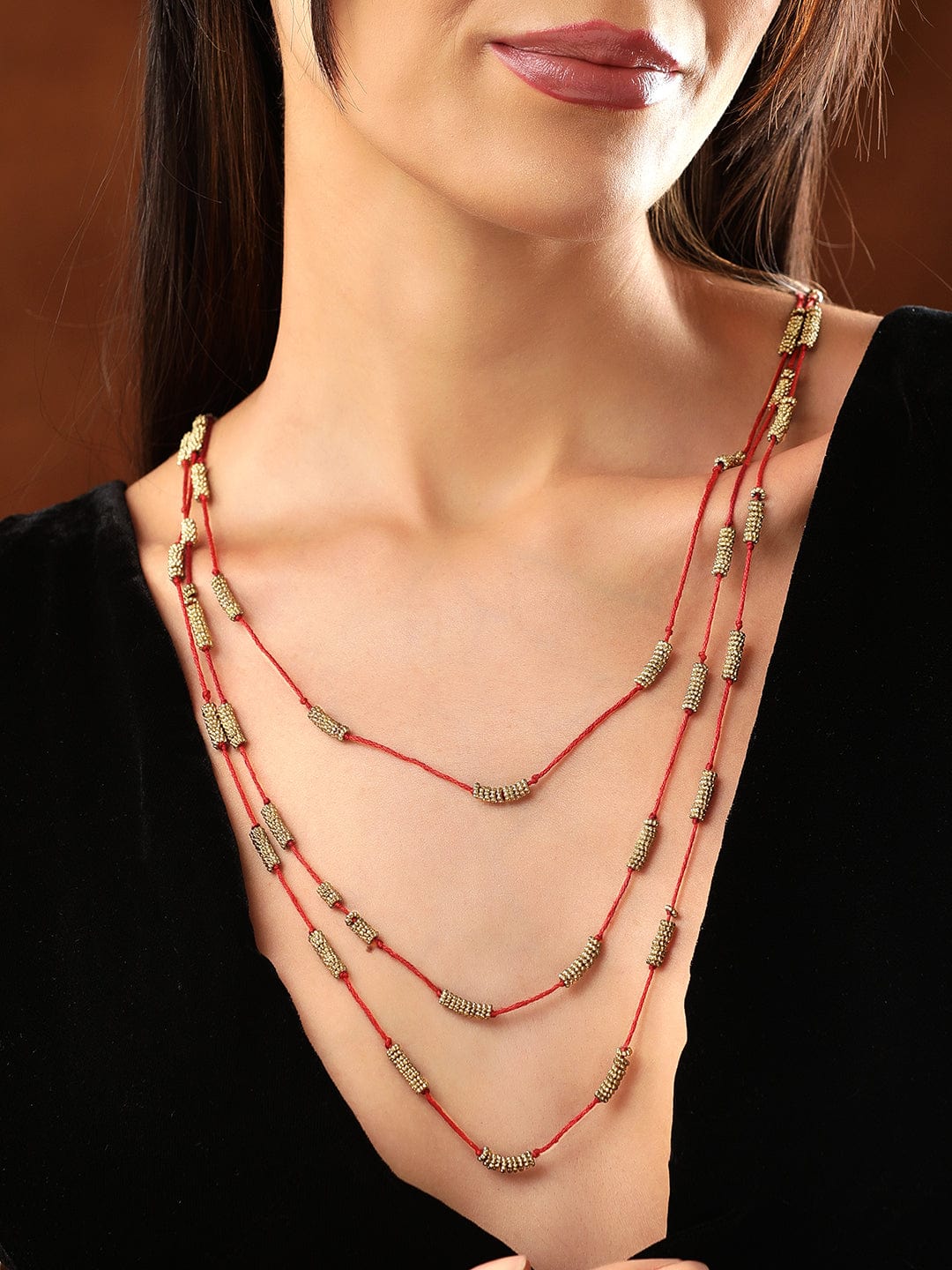 Rubans Voguish Antique Polished Red Multi layered necklace. Chain & Necklaces