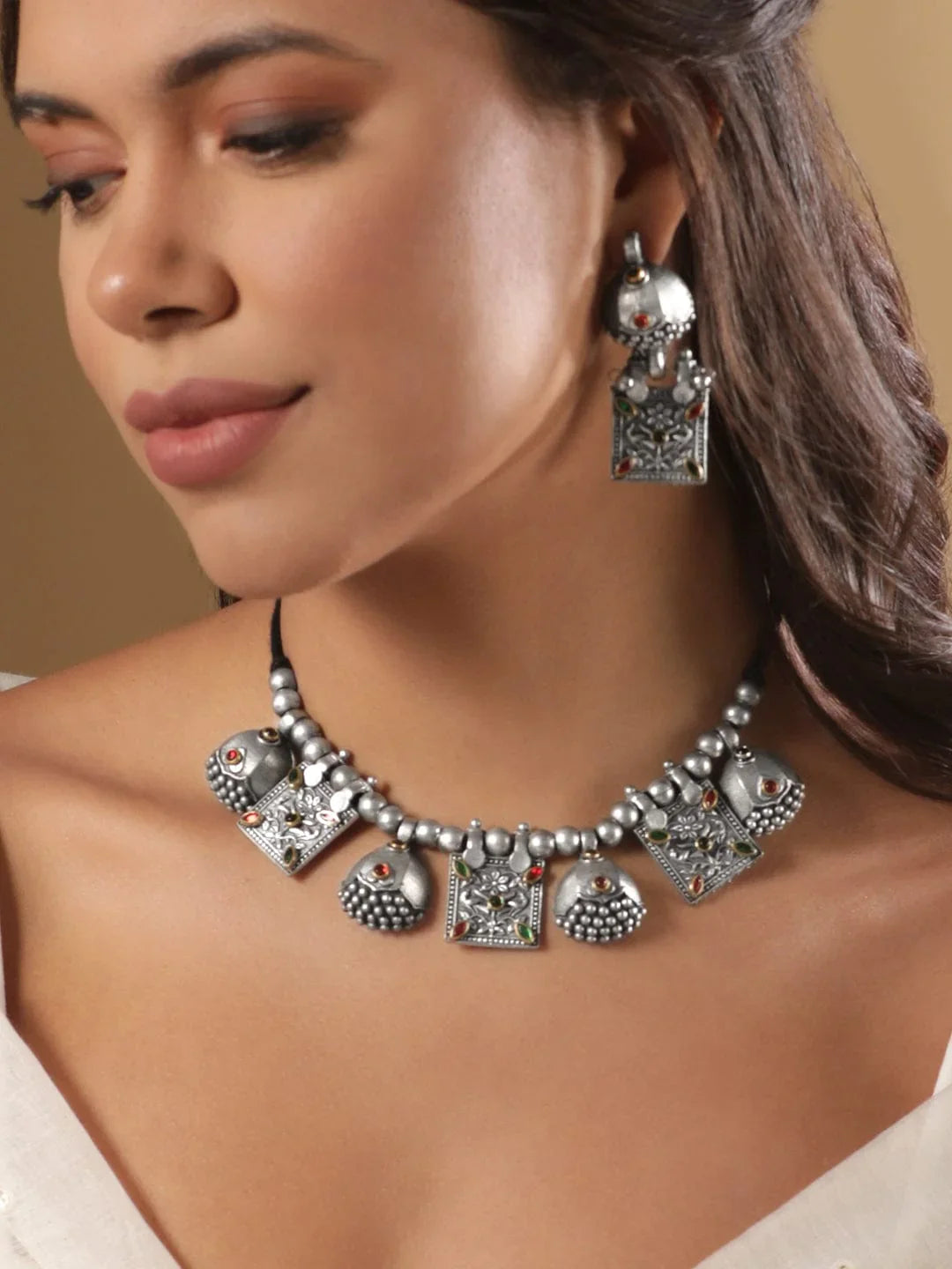 Oxidised Silver Jewellery for Indo-Fusion Bhai Dooj Looks