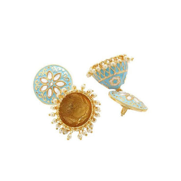 Rubans Enamel Hand Painted Stone Studded Gold Toned Jhumka Earring