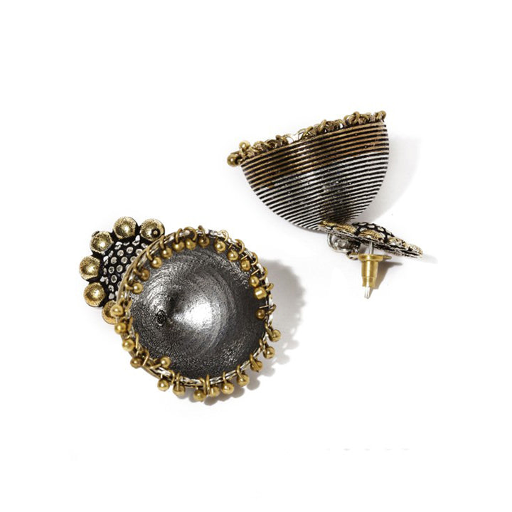 Rubans Oxidised Silver & Antique Gold-Toned Dome-Shaped Jhumkas