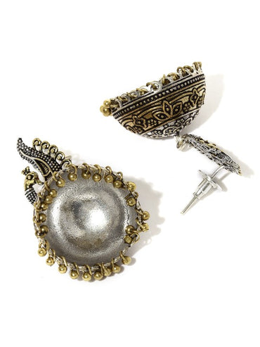 Rubans Oxidized Dual Tone Peacock Stud Metal Jhumki Earring