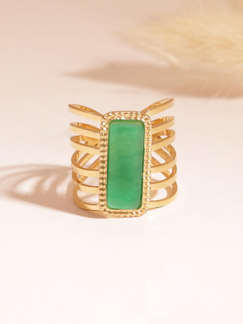 18 KT Gold Plated Stainless Steel Waterproof tarnish-free  Emerald Studded Statement Ring Rings