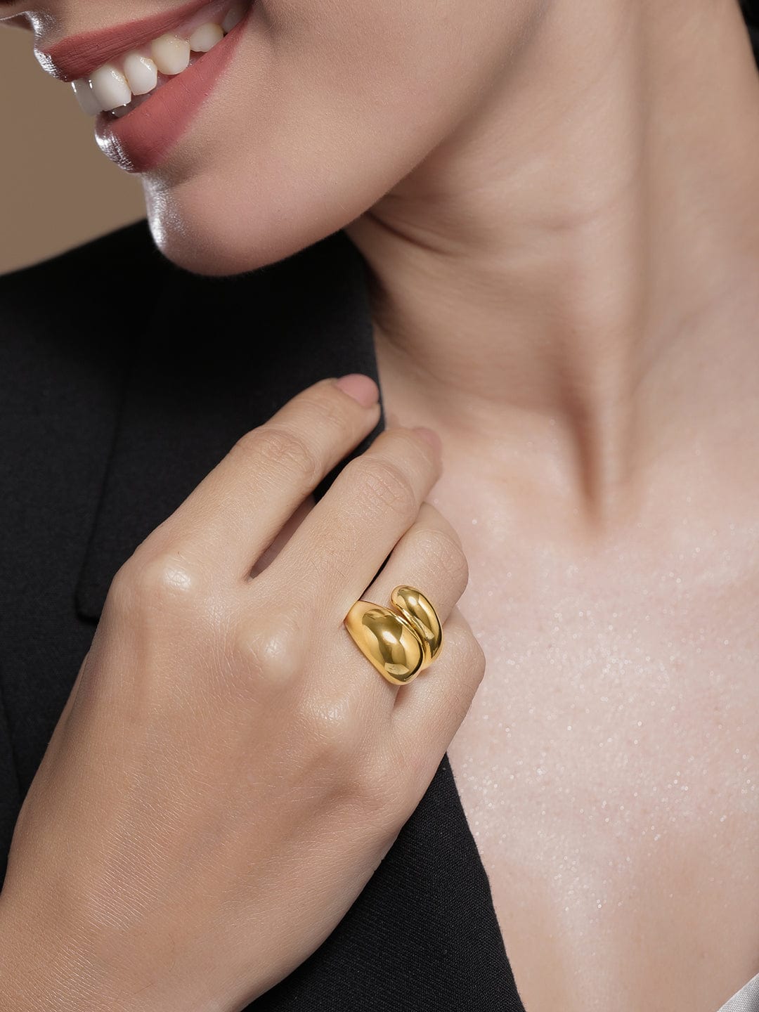 18K Gold Plated Bold Sculptural Statement Ring Ring