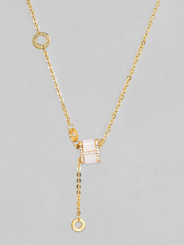 18K Gold Plated Cubic Zirconia Studded Adjustable Long Chain Necklace Necklace & Chains