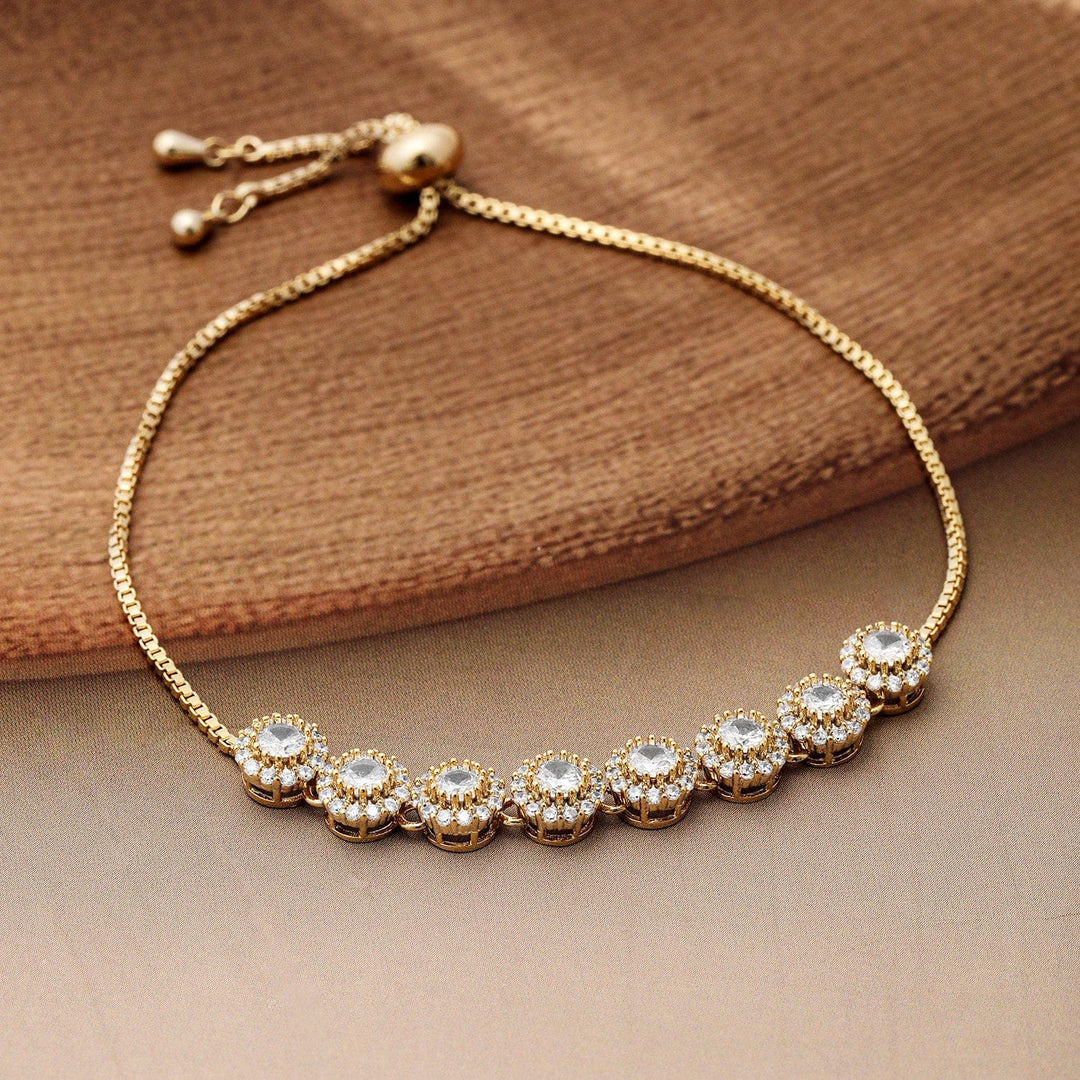 18K Gold Plated Cubic Zirconia Studded Bracelet with Round Charm Accents Bracelet