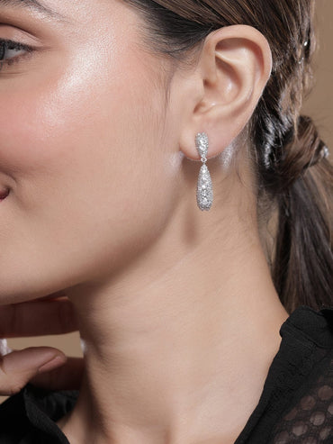 18K Gold-Plated Cubic Zirconia Studded Drop Earrings Drop Earrings