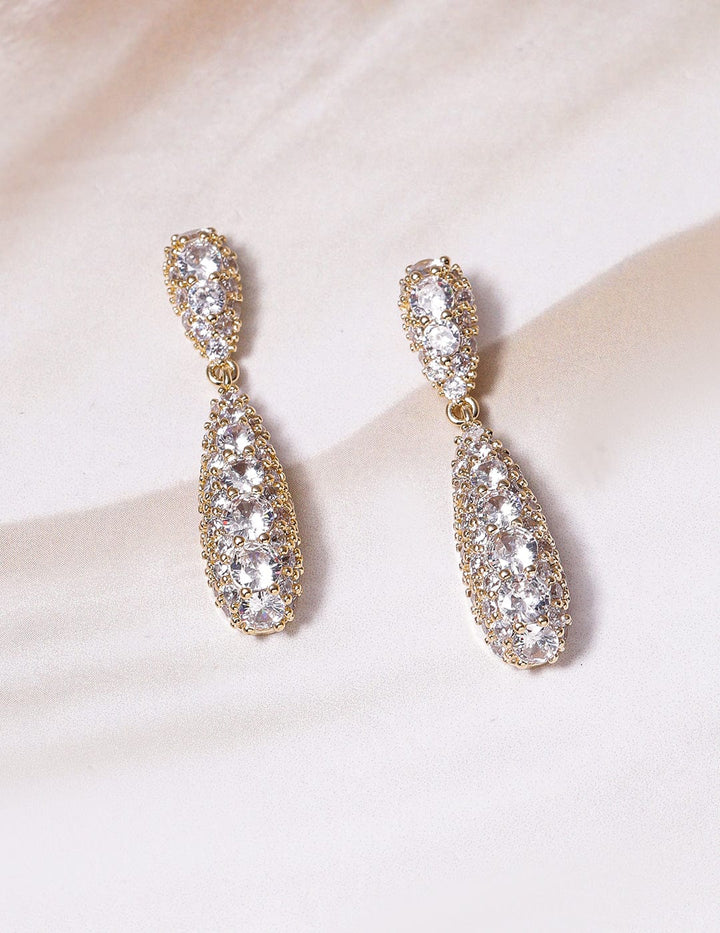 18K Gold-Plated Cubic Zirconia Studded Drop Earrings Drop Earrings