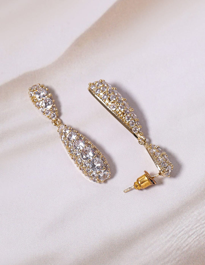 18K Gold-Plated Cubic Zirconia Studded Drop Earrings Drop Earrings