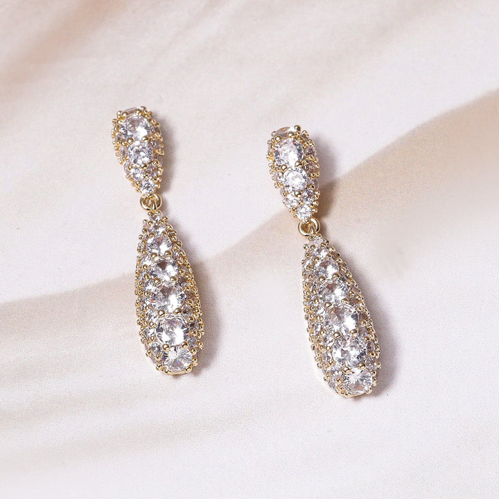 18K Gold-Plated Cubic Zirconia Studded Drop Earrings Drop Earrings