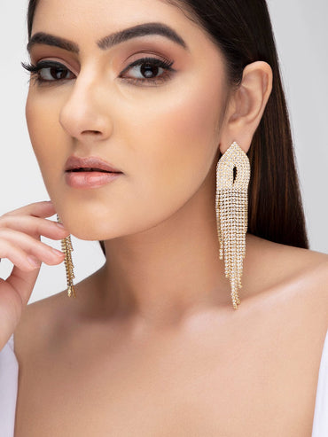 18K Gold Plated Cubic Zirconia Studded Multilayer Tassel Drop Earrings Earrings