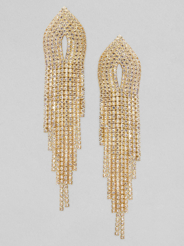 18K Gold Plated Cubic Zirconia Studded Multilayer Tassel Drop Earrings Earrings