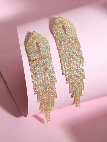 18K Gold Plated Cubic Zirconia Studded Multilayer Tassel Drop Earrings Earrings