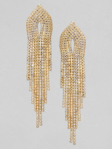 18K Gold Plated Cubic Zirconia Studded Multilayer Tassel Drop Earrings Earrings