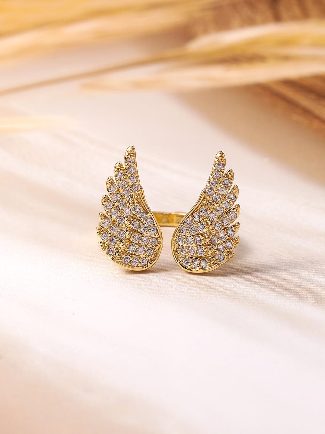 18K Gold Plated Cubic Zirconia Studded Openable Wing Design Finger Ring Ring