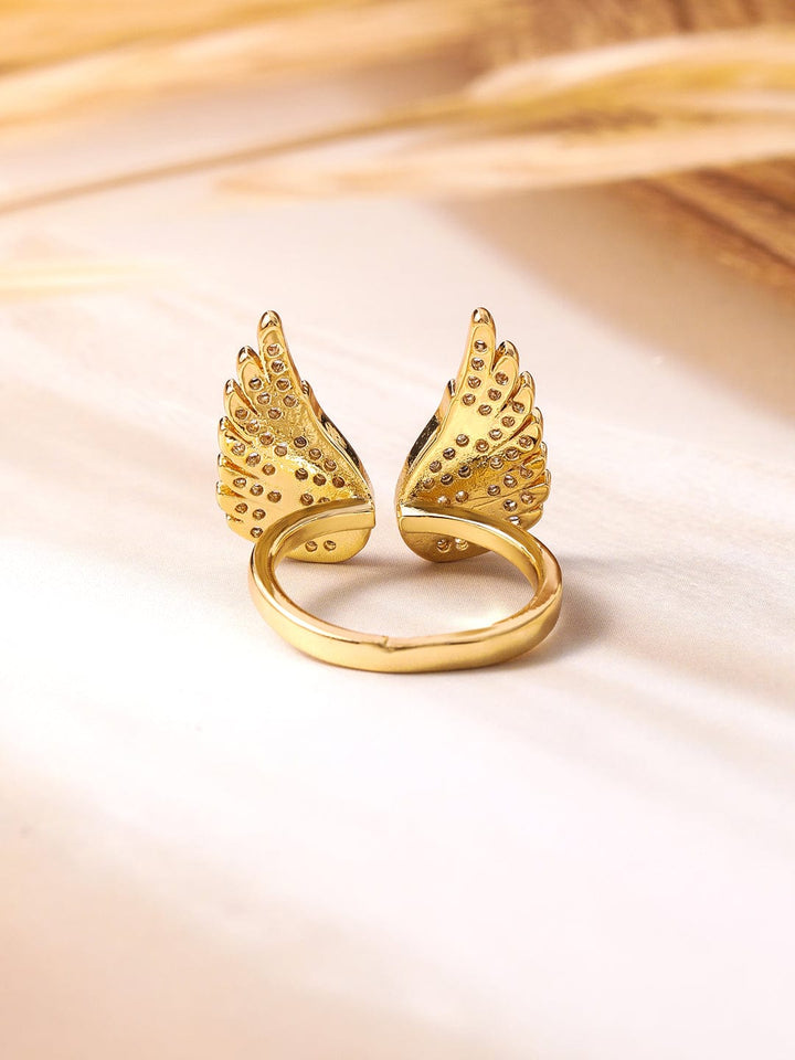 18K Gold Plated Cubic Zirconia Studded Openable Wing Design Finger Ring Ring