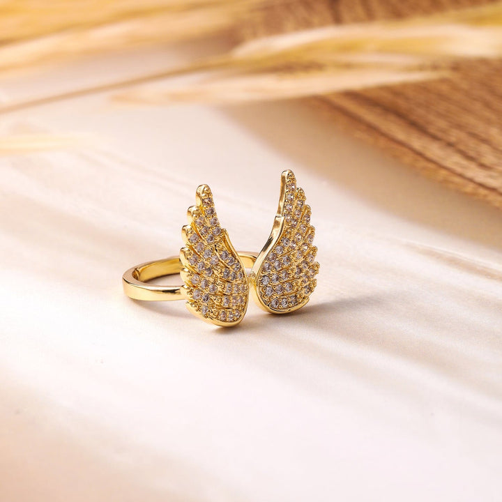 18K Gold Plated Cubic Zirconia Studded Openable Wing Design Finger Ring Ring