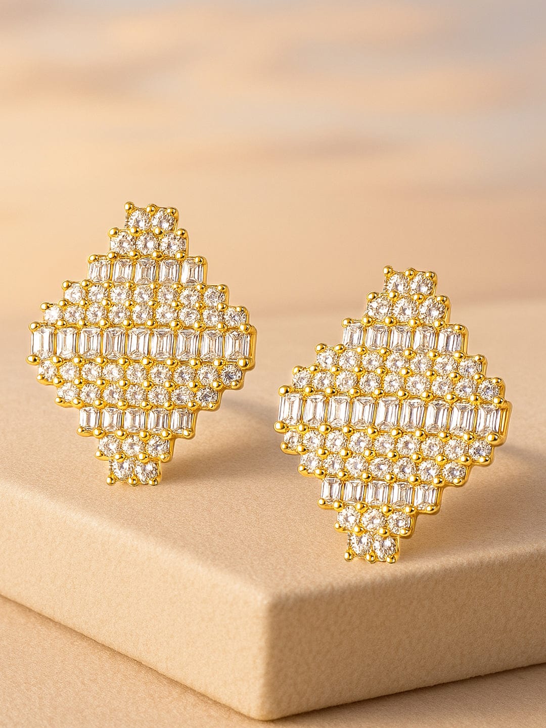 18K Gold Plated Cubic Zirconia Studded Oversized Statement Stud Earrings Stud Earrings