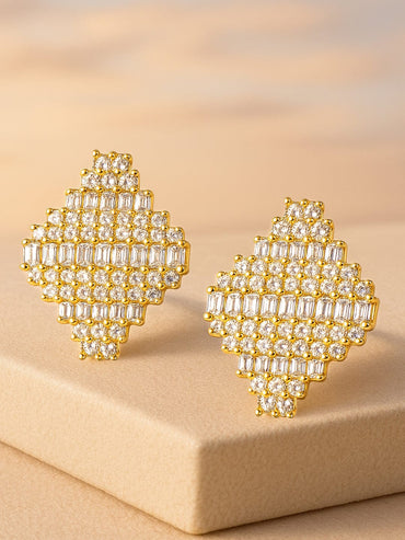 18K Gold Plated Cubic Zirconia Studded Oversized Statement Stud Earrings Stud Earrings