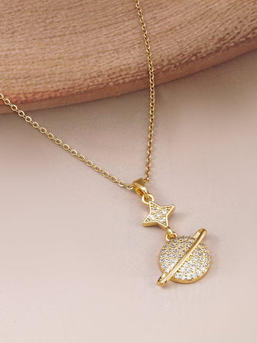 18K Gold Plated Cubic Zirconia Studded Pendant Necklace Necklace & Chains
