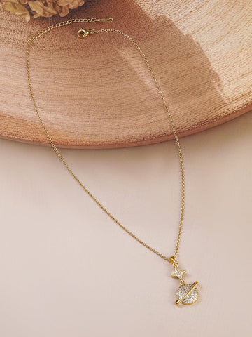 18K Gold Plated Cubic Zirconia Studded Pendant Necklace Necklace & Chains