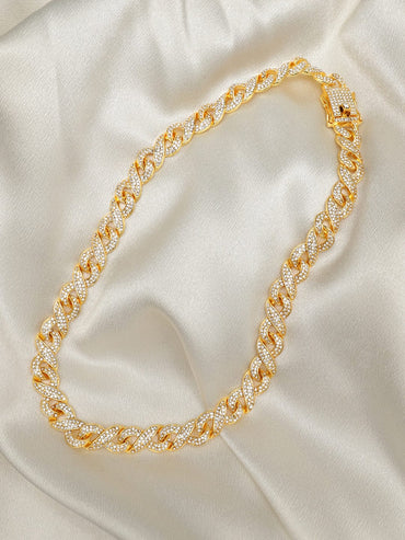 18K Gold-Plated Cubic Zirconia Studded Statement Chunky Chain Necklace Necklace & Chains