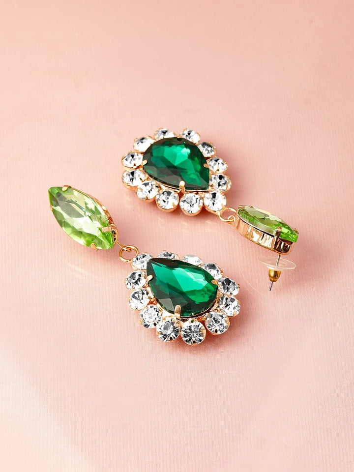 18K Gold Plated Dark Green & Light Green Zirconia Studded Earrings with Clear Accents Drop Earring