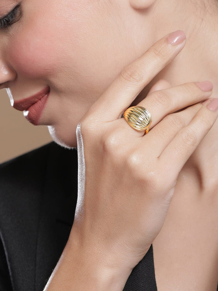 18K Gold-Plated Dome-Shaped Statement Adjustable Finger Ring Ring