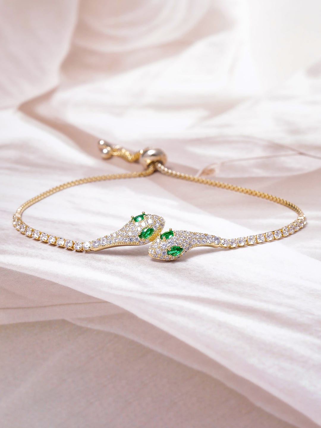 18K Gold Plated Emerald & Cubic Zirconia Studded Snake Design Bracelet Bracelet