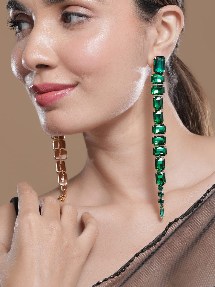 18K Gold Plated Emerald Green Studded Glamorous Shoulder Duster Drop Earrings Drop Earring