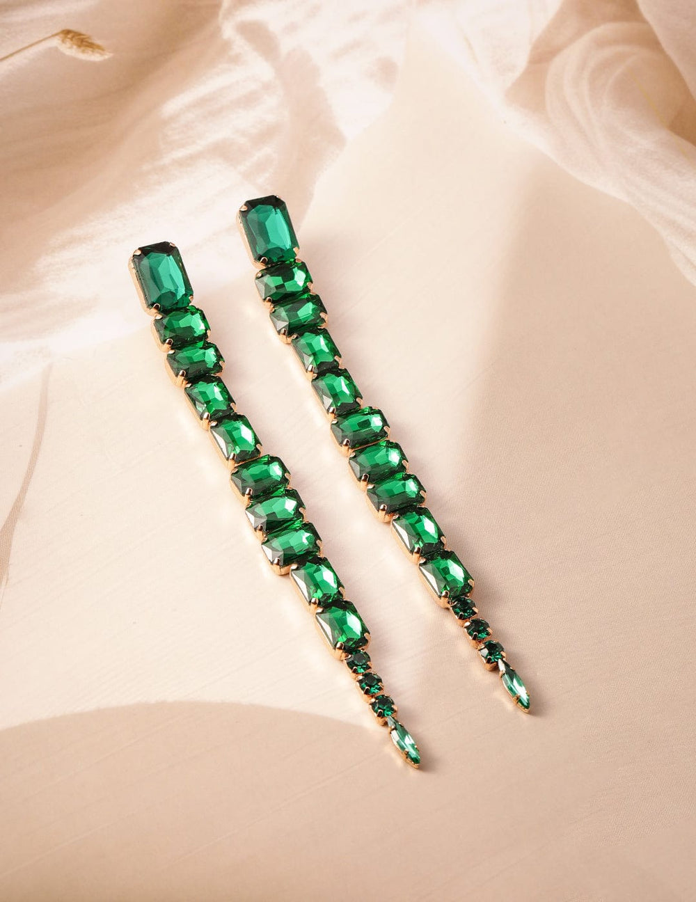 18K Gold Plated Emerald Green Studded Glamorous Shoulder Duster Drop Earrings Drop Earring