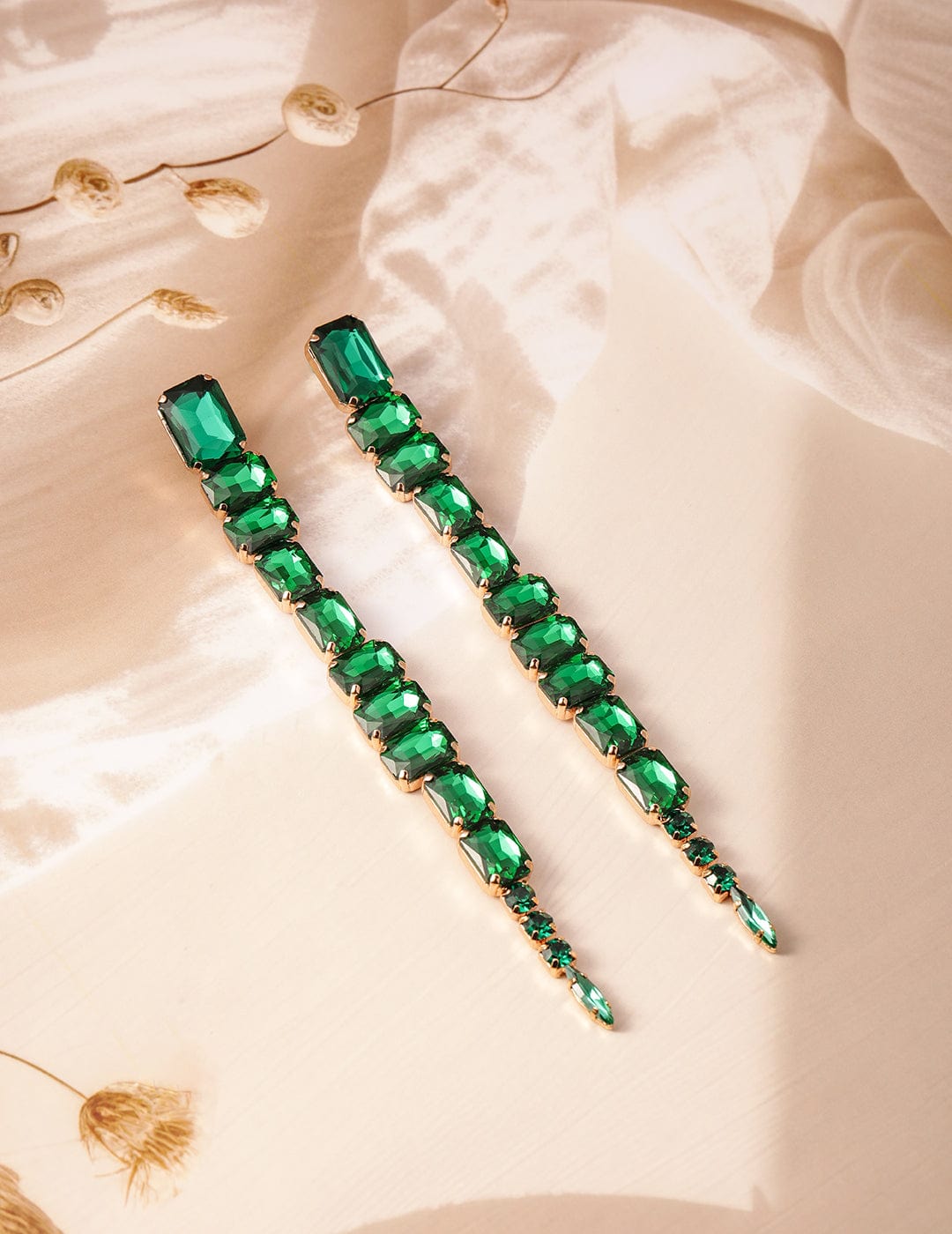 18K Gold Plated Emerald Green Studded Glamorous Shoulder Duster Drop Earrings Drop Earring