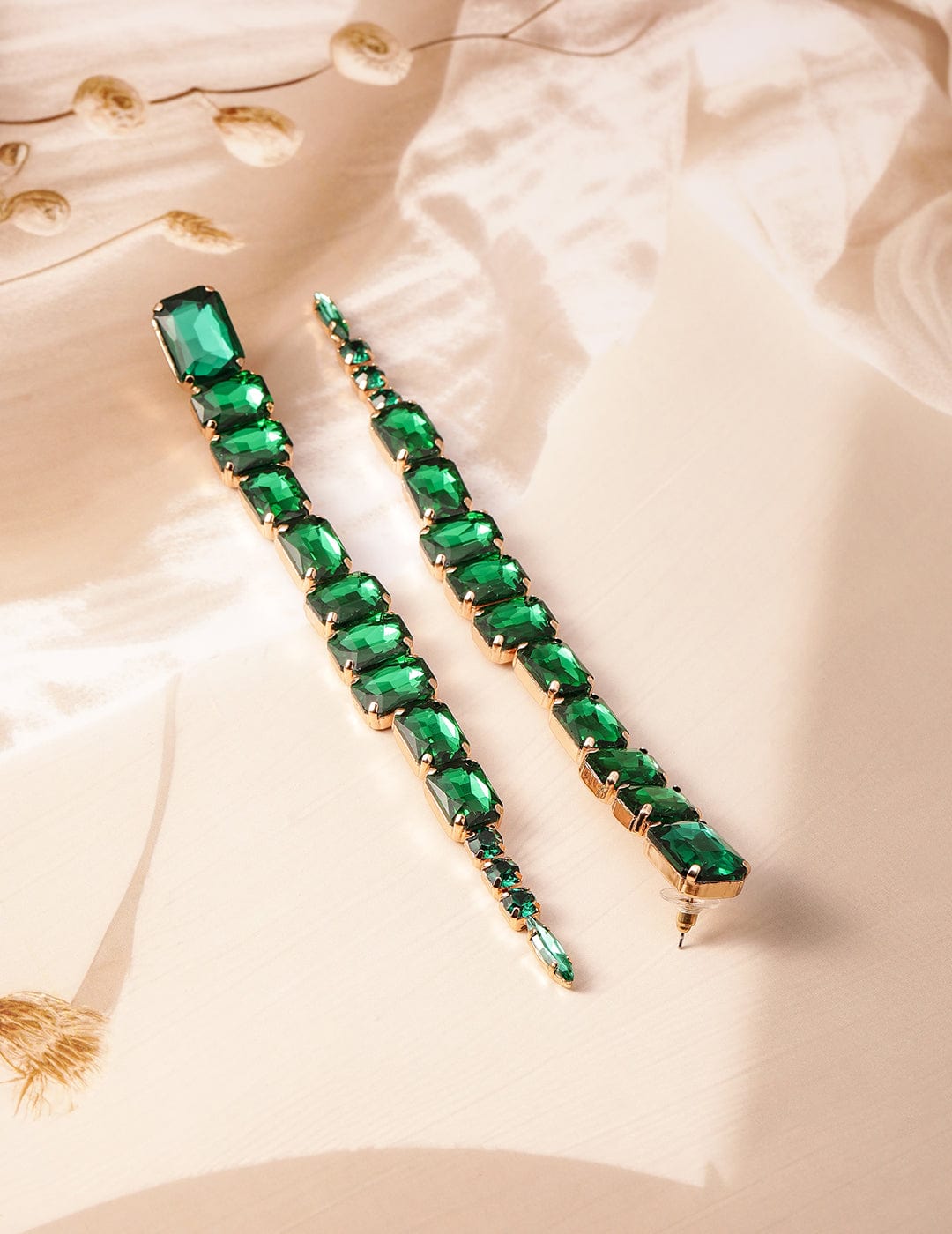 18K Gold Plated Emerald Green Studded Glamorous Shoulder Duster Drop Earrings Drop Earring