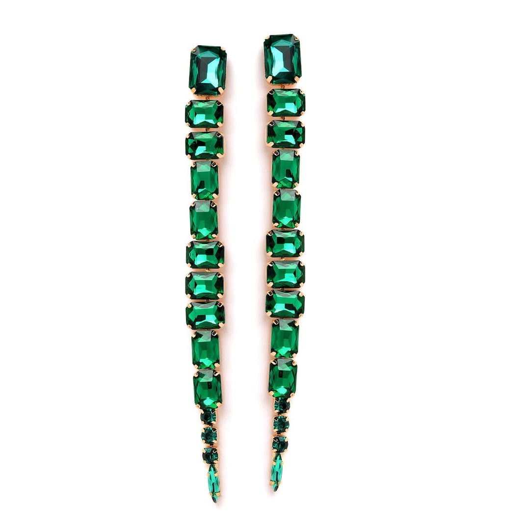 18K Gold Plated Emerald Green Studded Glamorous Shoulder Duster Drop Earrings Drop Earring