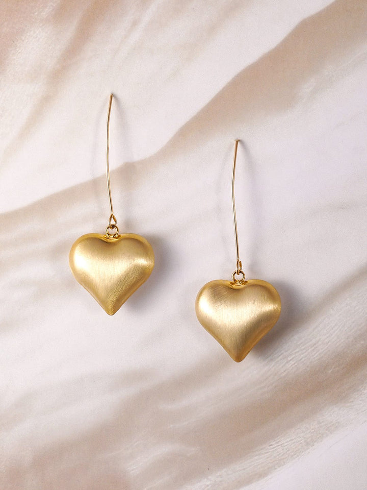 18K Gold Plated Heart-Shaped Drop Earrings with Long Wire Hook Design Drop Earrings