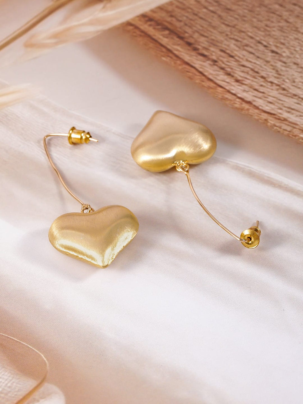 18K Gold Plated Heart-Shaped Drop Earrings with Long Wire Hook Design Drop Earrings