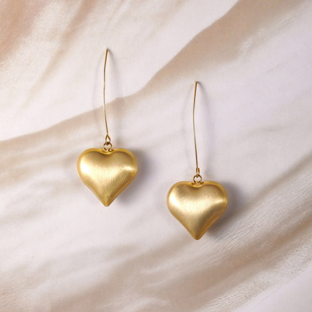 18K Gold Plated Heart-Shaped Drop Earrings with Long Wire Hook Design Drop Earrings