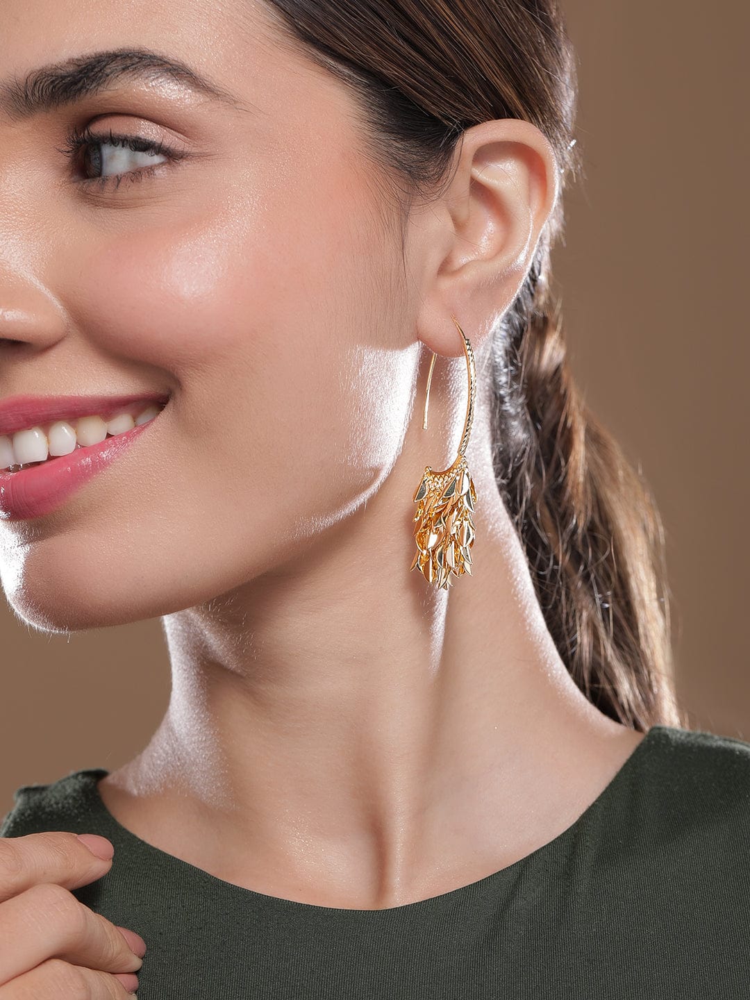 18K Gold Plated Leaf Cluster Dangle Earrings Drop Earrings