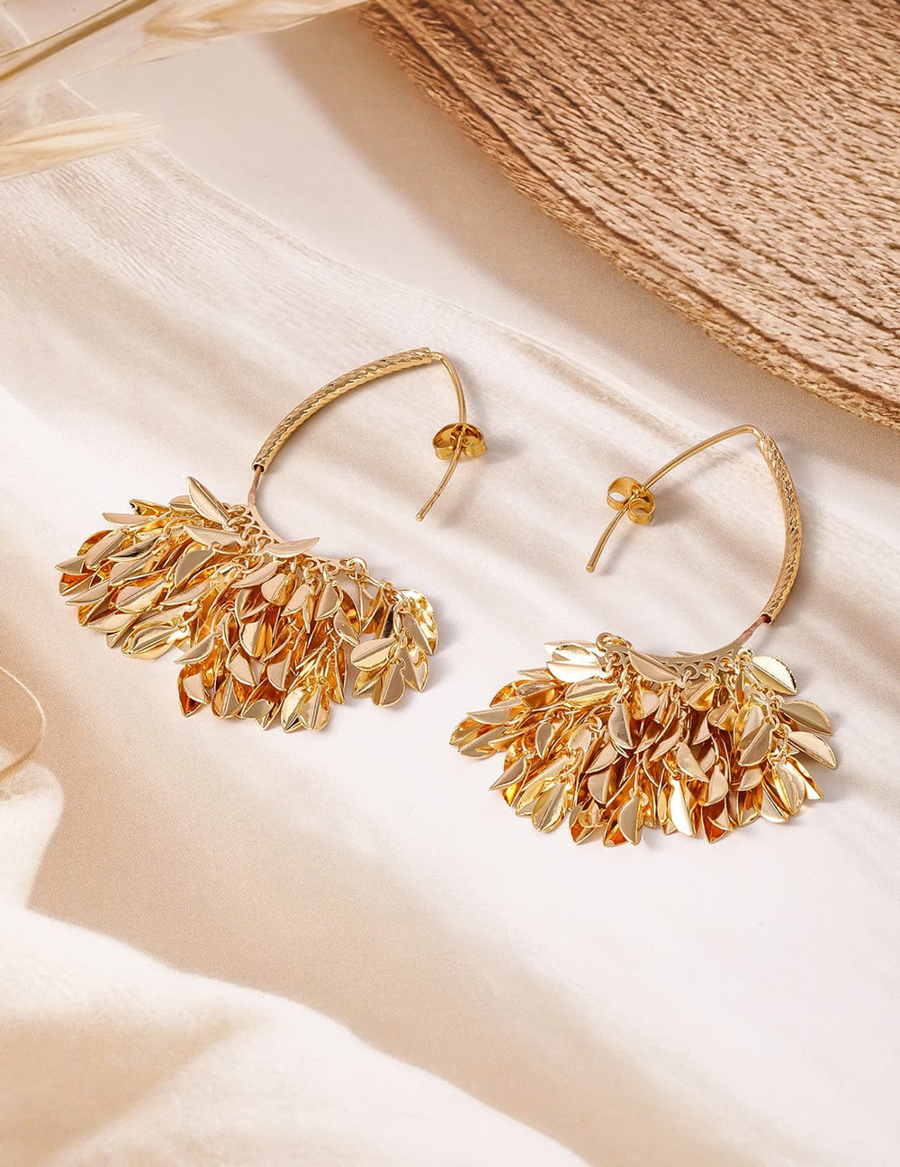 18K Gold Plated Leaf Cluster Dangle Earrings Drop Earrings