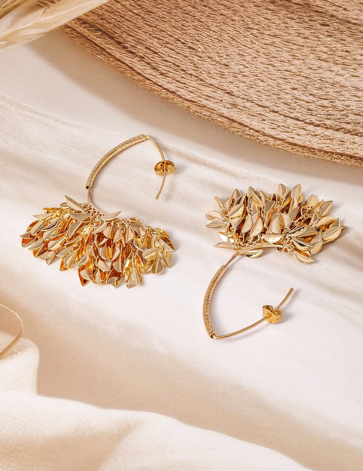 18K Gold Plated Leaf Cluster Dangle Earrings Drop Earrings