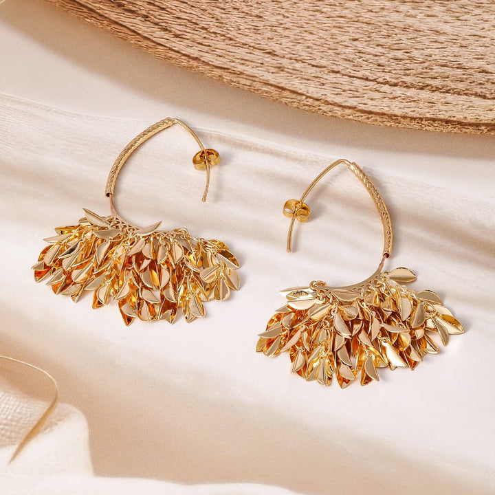 18K Gold Plated Leaf Cluster Dangle Earrings Drop Earrings