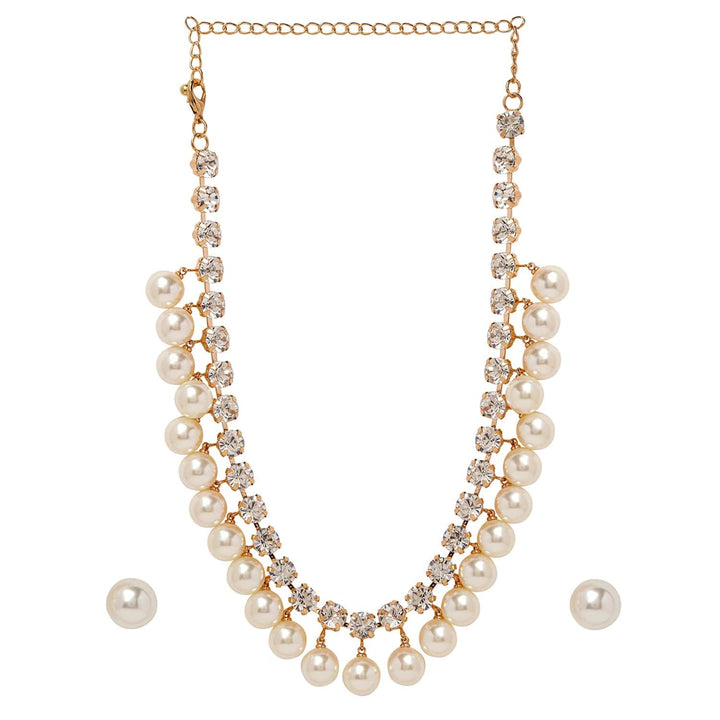 18K Gold Plated Luxurious Pearl & Zirconia Studded Statement Necklace Set Necklace Set