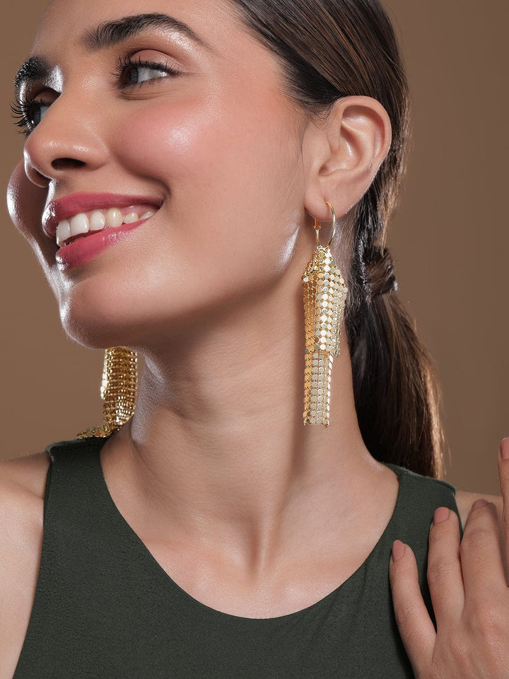 18K Gold Plated Mesh Dangle Earrings with Hoop Closure - Retro Disco-Inspired Design Drop Earrings