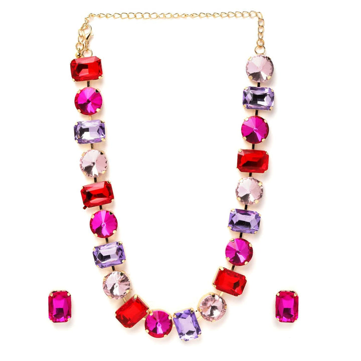 18K Gold Plated Multicolor Crystal AD Studded Statement Necklace Set Necklace Set