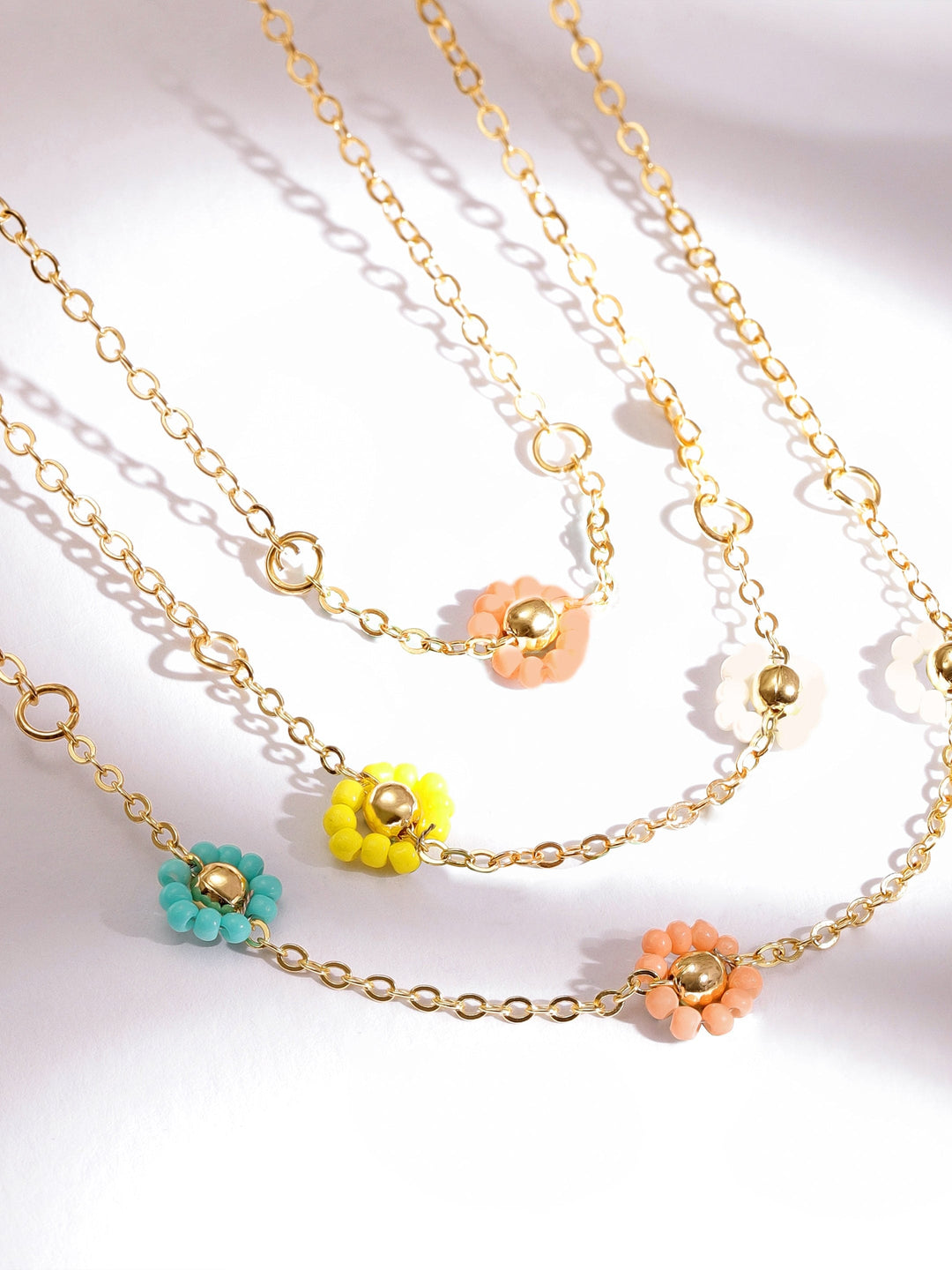 18K Gold Plated Multicolour Floral Beaded Triple Layered Necklace Necklaces, Necklace Sets, Chains & Mangalsutra