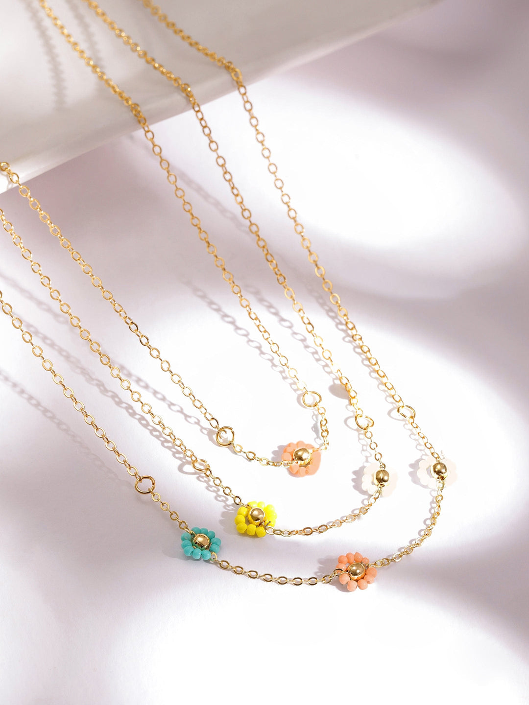 18K Gold Plated Multicolour Floral Beaded Triple Layered Necklace Necklaces, Necklace Sets, Chains & Mangalsutra