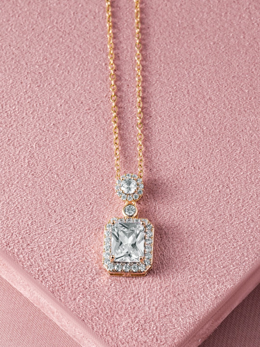 18K Gold Plated Radiant Cut CZ Pendant Necklace - Statement Piece with Sparkling Accents Necklace and Chains