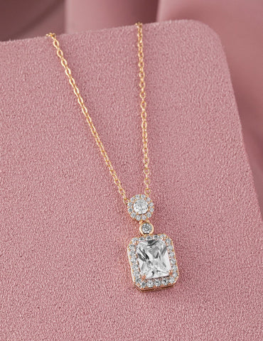 18K Gold Plated Radiant Cut CZ Pendant Necklace - Statement Piece with Sparkling Accents Necklace & Chains